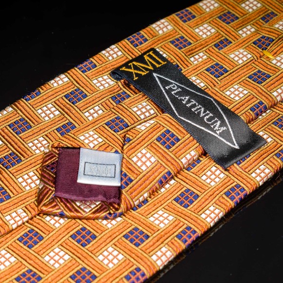 XMI Platinum 100% Silk Tie Orange Blue Basketweave Mens Designer Necktie USA - Picture 3 of 5
